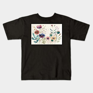 Floral Garden Botanical Print with wild flowers Kids T-Shirt